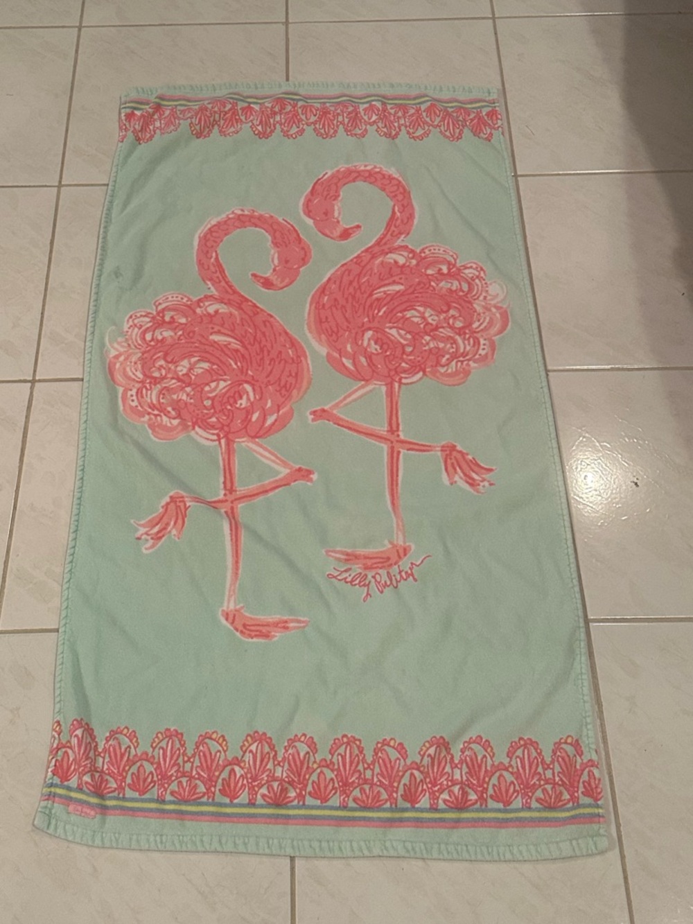 Lilly Pulitzer Flamingo Beach Bath Towel Pink & Mint Coastal Resort Vibes